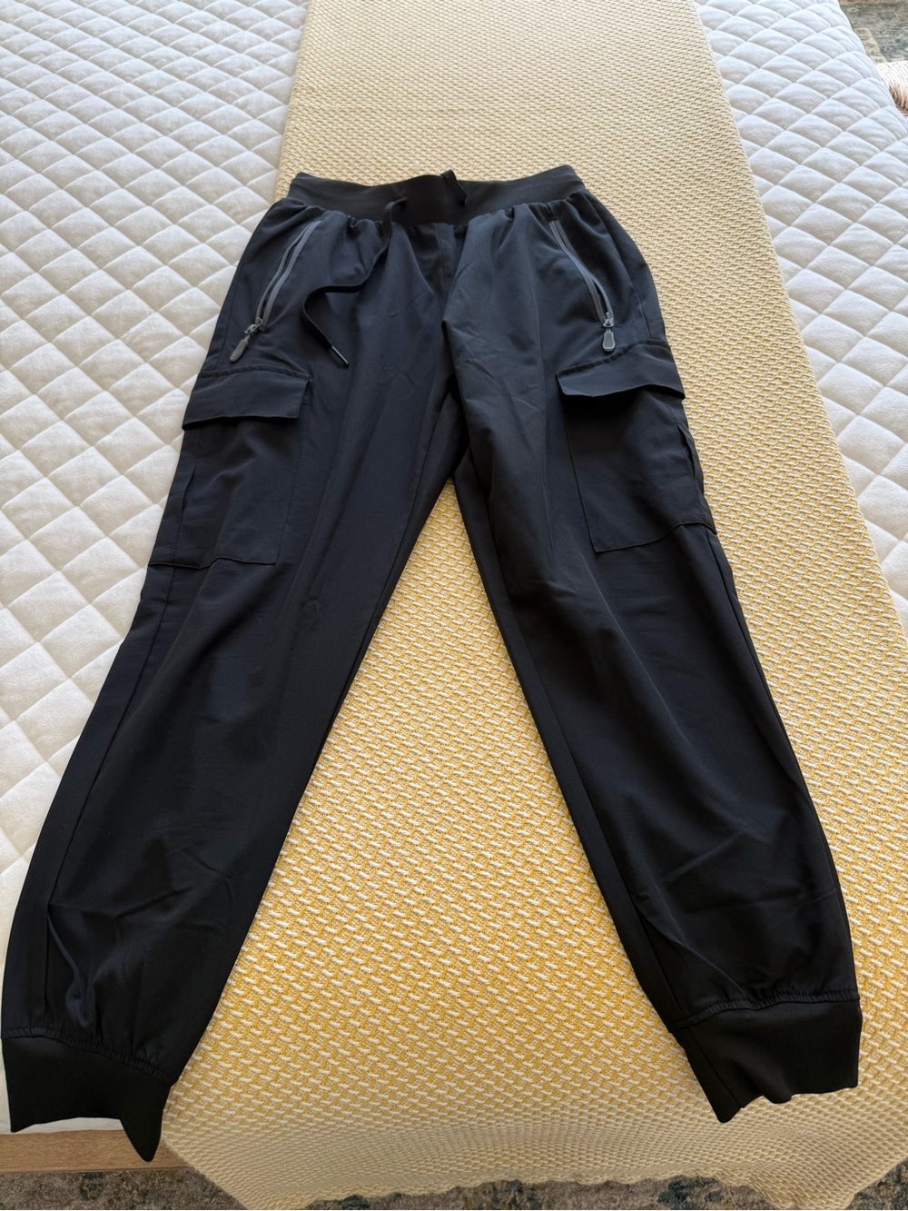 Women’s Black Cargo Jogger Pants - Elastic Waist & Pocketed Design